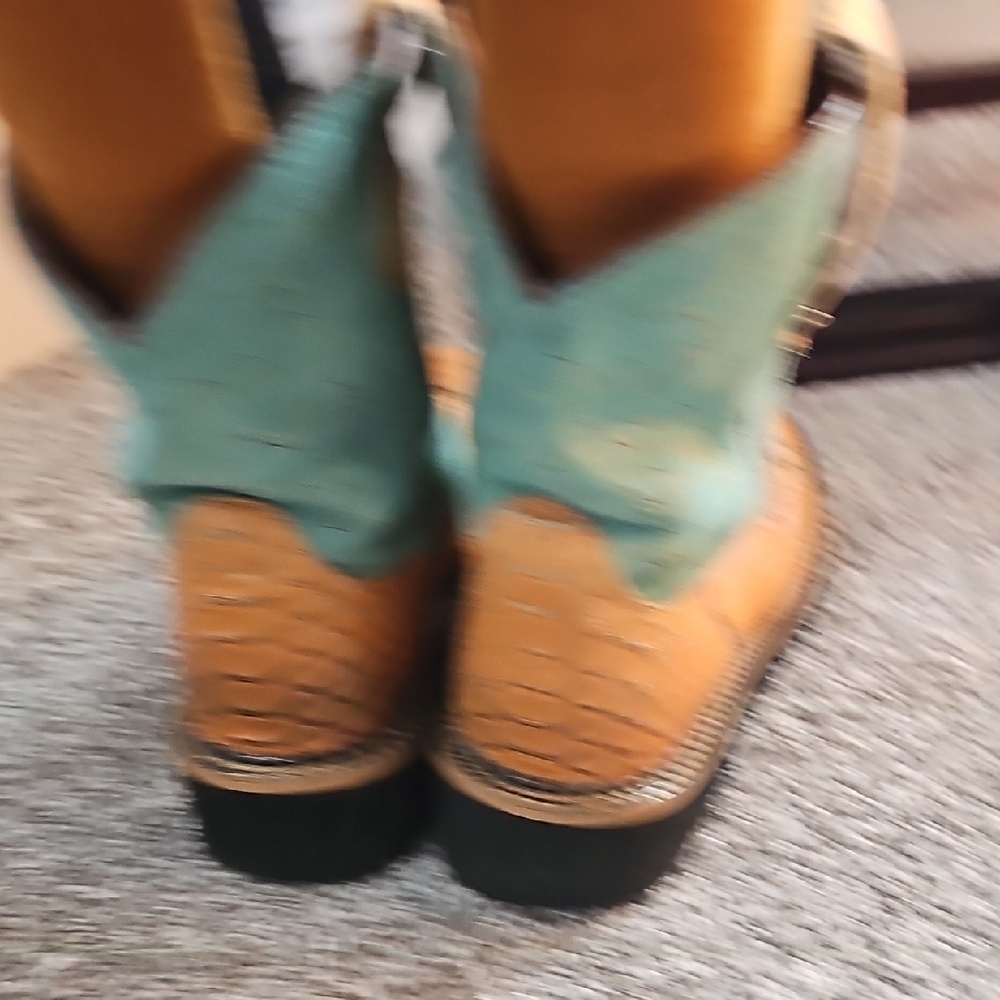 Ariat Turquoise and Tan Snakeskin Print Cowboy Boots - Picture 2 of 6